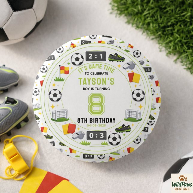 Bóton Redondo 2.54cm Boys Modern Sports Soccer Kids 8th Birthday Party (Boys Modern Sports Soccer Kids 8th Birthday Party button)