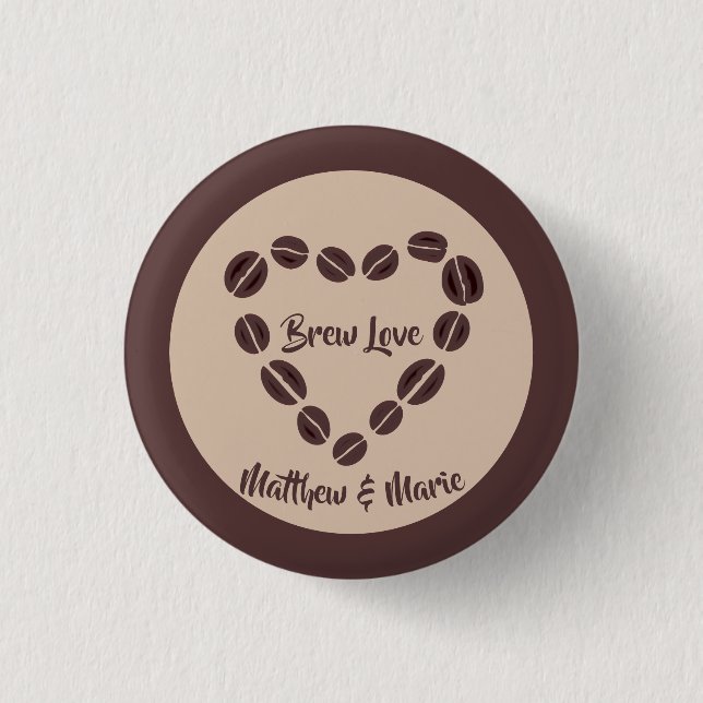 Bóton Redondo 2.54cm Brew Love Coffee Bean Heart (Frente)