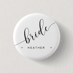 Bóton Redondo 2.54cm Bridal Party - Script Simples Moderno Dourado Cora