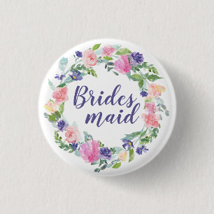 Bóton Redondo 2.54cm Bridesmaid Floral de Cor da Água Rosa e Púrpura
