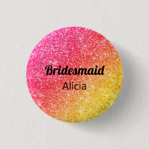 Bóton Redondo 2.54cm Bridesmaid Rosa Brilhante Amarelo Dourado Botão