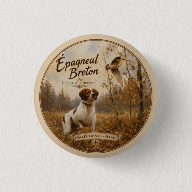 Bóton Redondo 2.54cm Brittany Spaniel e narceja  (Frente)