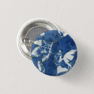 Bóton Redondo 2.54cm Broche de Folha Azul Cianotípia
