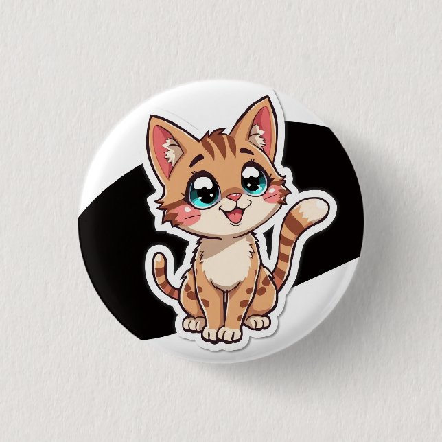Bóton Redondo 2.54cm Broche de Gato Fofo (Frente)