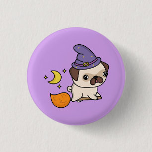 Bóton Redondo 2.54cm Bruxa de Halloween Cachorro
