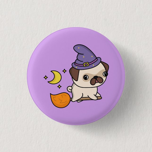 Bóton Redondo 2.54cm Bruxa de Halloween Cachorro (Frente)