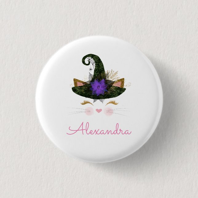 Bóton Redondo 2.54cm Bruxa Negra do Chapéu das Halloween (Frente)