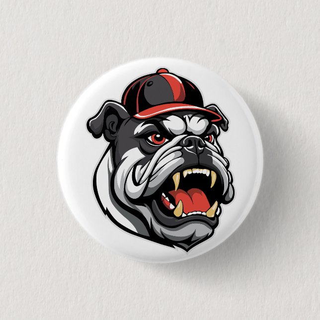 BÓTON REDONDO 2.54CM BULLDOG COM BONÉ DE BEISEBOL (Frente)