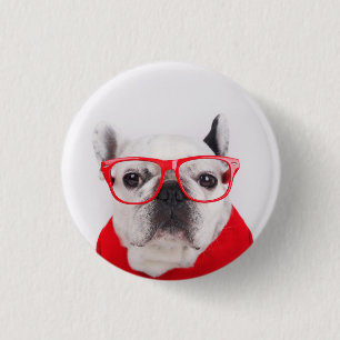 Bóton Redondo 2.54cm Bulldog francês com óculos e saia