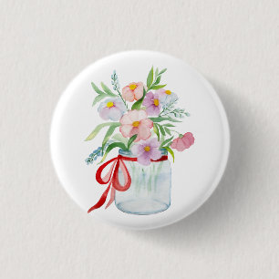 Bóton Redondo 2.54cm Buquê aquoso de flores num vaso com costela
