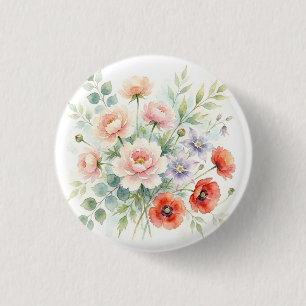 Bóton Redondo 2.54cm Buquê de Flores Silvestres de Jardim de Campo em A