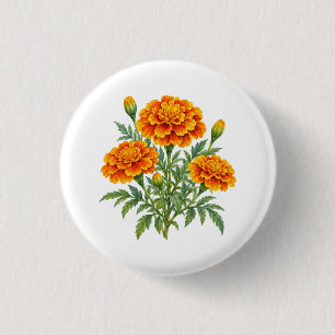 Bóton Redondo 2.54cm Buquê de Marigold Laranja em Aquarela
