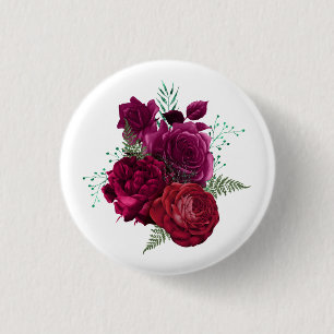 Bóton Redondo 2.54cm Buquê Floral Elegante Magenta Rosa