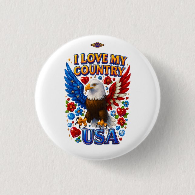 Bóton Redondo 2.54cm Button Design: I Love My Country - USA (Frente)