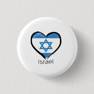 Bóton Redondo 2.54cm Buttons Israel Flag Heart Love