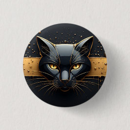 Bóton Redondo 2.54cm Cabeça de Gato Preto com Design de Gotejamento Dou