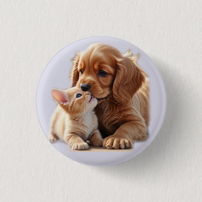 Bóton Redondo 2.54cm Cachorro e Gatinho (Frente)