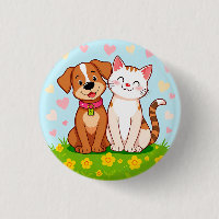 Cachorro e Gato de Desenho Animado Fofo Sentados J