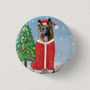 Bóton Redondo 2.54cm Cachorro german shepherd na neve com presentes de 