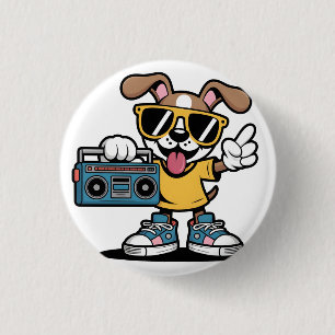 Bóton Redondo 2.54cm Cachorro Retro Hip Hop: Cachorrinho Cartoon Legal 