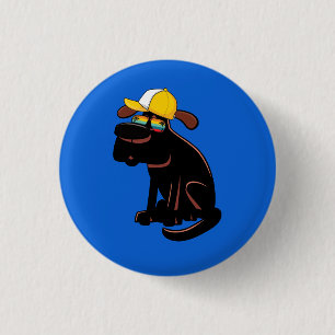 Bóton Redondo 2.54cm Cachorro vestindo óculos de sol e um chapéu amar