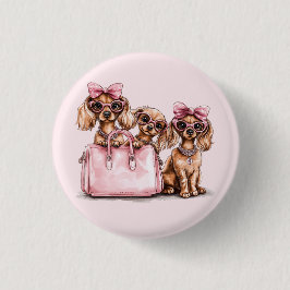 Bóton Redondo 2.54cm Cães de Dachshund Fashionáveis, Bolsa Rosa