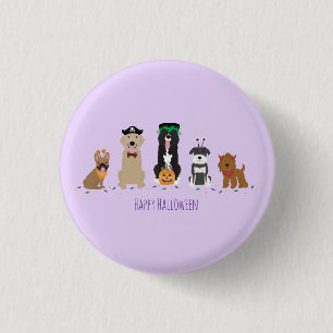Bóton Redondo 2.54cm Cães Felizes no Halloween Roxo