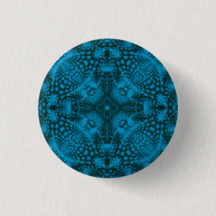 Bóton Redondo 2.54cm Caleidoscópio azul do Fractal do vintage preto &