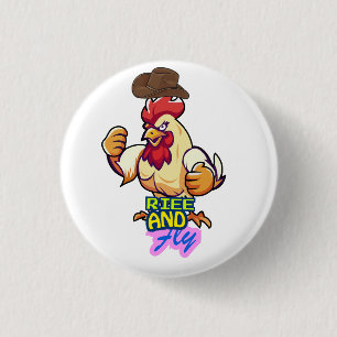 Bóton Redondo 2.54cm Camiseta "Frango Engraçado Levanta e Voa”