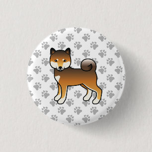 Bóton Redondo 2.54cm Cão e patas de cartoon lindas Shiba Inu Vermelho