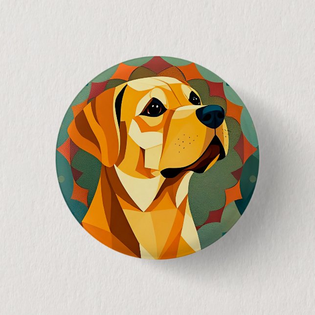 Bóton Redondo 2.54cm Cão Labrador Retriever Amarelo Arte Geométrica (Frente)