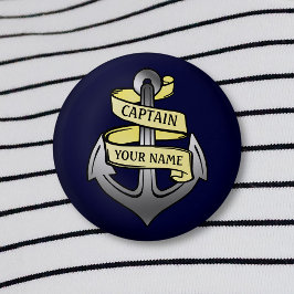 Bóton Redondo 2.54cm Capitão de Entrega Personalizável Seu Nome Anchor