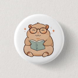 Bóton Redondo 2.54cm Capivara Lendo com Óculos Design Kawaii