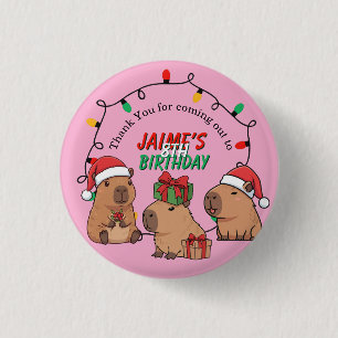 Bóton Redondo 2.54cm Capivara Natal Aniversário Rosa Festa