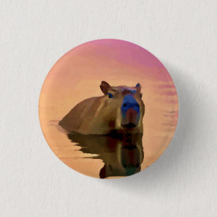 Bóton Redondo 2.54cm Capybara Simplicity Tranquil Lake Square Sticker