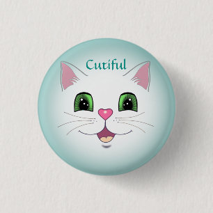 Bóton Redondo 2.54cm Cara de gato branco fofo engraçado