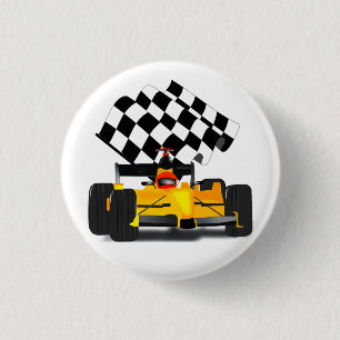 Bóton Redondo 2.54cm Carro de Corrida Amarelo com Bandeira Quadriculada