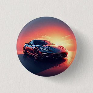 Bóton Redondo 2.54cm Carro Esportivo Elegante Dirigindo ao Pôr do Sol C