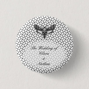 Bóton Redondo 2.54cm Casamento Crânio de Mariposa Gótica – Elegância So
