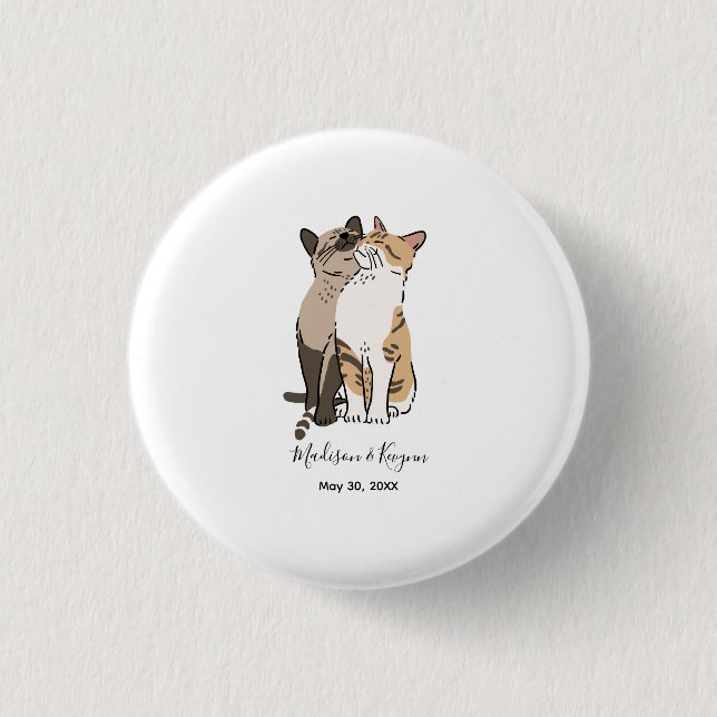 Bóton Redondo 2.54cm Casamento de Gatos Fofos (Frente)
