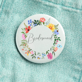 Bóton Redondo 2.54cm Casamento de Script Bridesmaid de Flor Selvagem