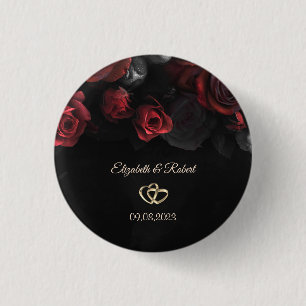 Bóton Redondo 2.54cm Casamento Gótico de Rosas Vermelhas Elegantes