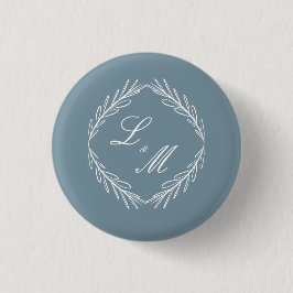 Bóton Redondo 2.54cm Casamento Monogram Script Branch Azul Poeirento