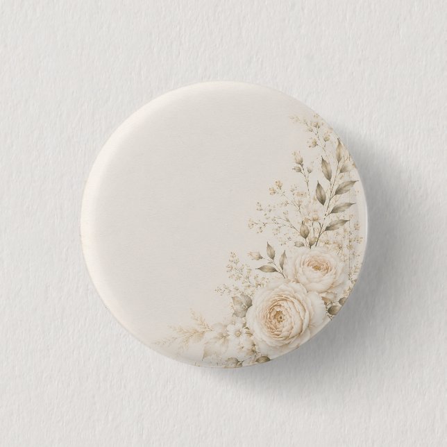 Bóton Redondo 2.54cm Casamento Neutro com Florais Refinados (Frente)