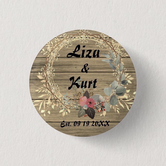 Bóton Redondo 2.54cm Casamento Russo Chic Floral Wreath    (Frente)