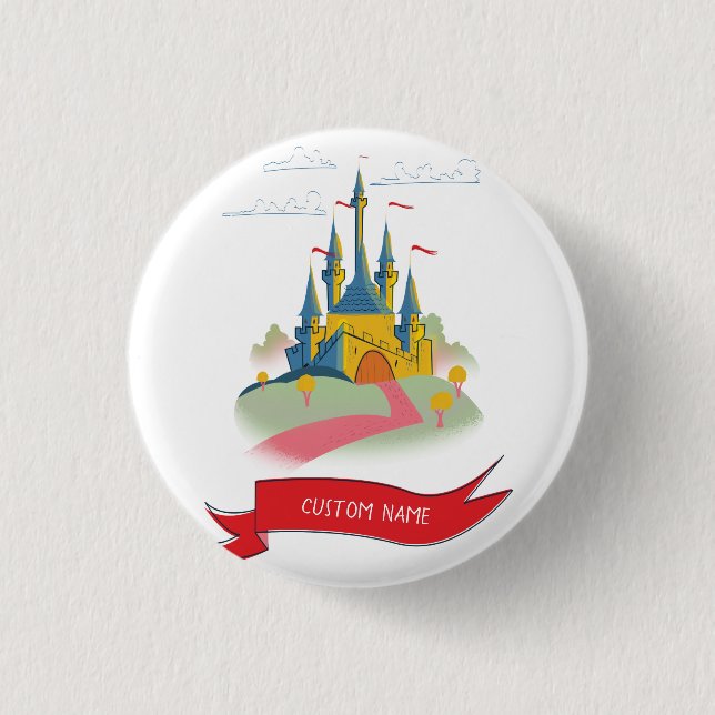 Bóton Redondo 2.54cm Castelo de Fantasia com Texto Personalizado (Frente)