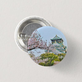 Bóton Redondo 2.54cm Castelo de Himeji com cerejeira floresce no Japão