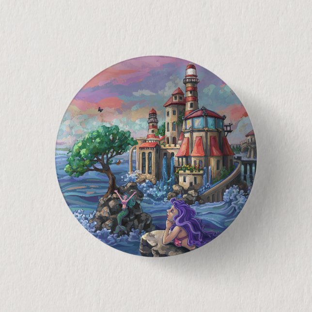 Bóton Redondo 2.54cm Castelo Mermaid (Frente)