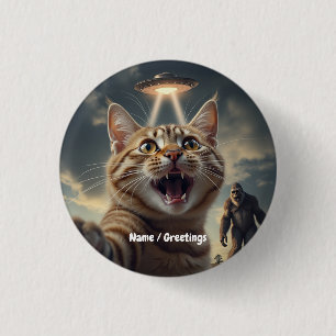 Bóton Redondo 2.54cm Cat Tomando Selfie com OVNI e Presente Engraçado d