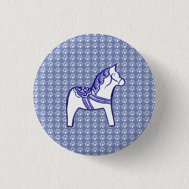 Bóton Redondo 2.54cm Cavalo Azul e Branco (Frente)